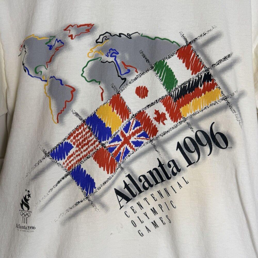 Vintage Atlanta 1996 Centennial Olympic Games White Graphic T-Shirt Size M PICS